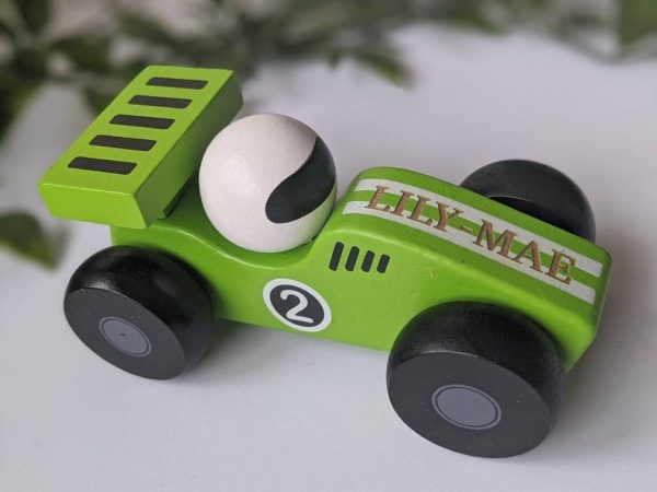 Personalised Wooden Green Racing Car